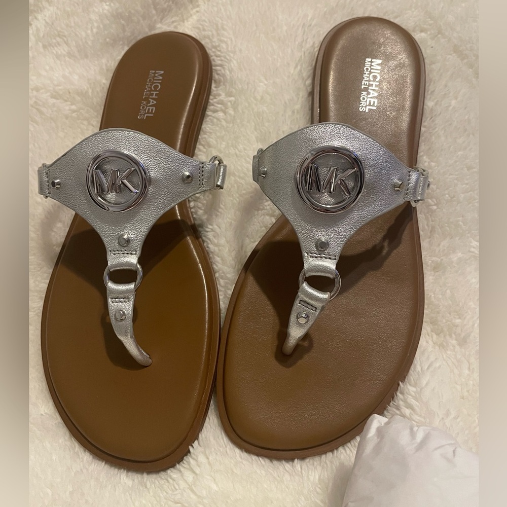 Michael Kors Conway Silver Sandals with Metallic Leather